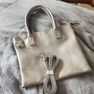 Source Unknown Metallic Silver Satchel with Detachable Strap